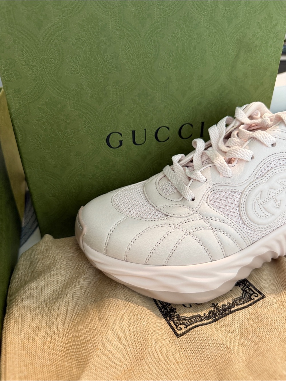 Gucci Women's Pastel Pink Platform Sneaker with Embossed GG - Picture 2 of 6